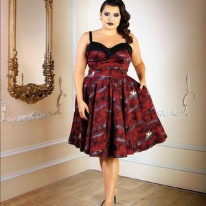 Pinup Girl Clothing Stephanie Swing Dress in Burgundy Victorian Bats BNWT 4X